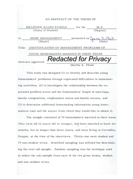 Identification of Management Problems of Young Homemakers Married in Their Teens