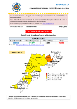 CORONAVIRUS – COVID-19 Relatório De Situação Referente a 14 Dezembro