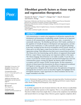 Fibroblast Growth Factors As Tissue Repair and Regeneration Therapeutics