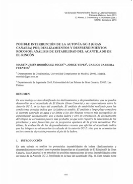 Gran Canaria) Por Deslizamientos Y Desprendimientos Rocosos: Análisis De Estabilidad Del Acantilado De El Rincón