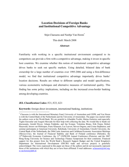 Location Decisions of Foreign Banks and Competitive Advantage