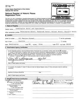 RECEIVED 413 United States Department of the Interior National Park Service APR 4 National Register of Historic Places Registration Form