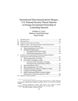 International Telecommunications Mergers: U.S