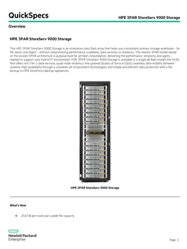 Quickspecs HPE 3PAR Storeserv 9000 Storage Overview