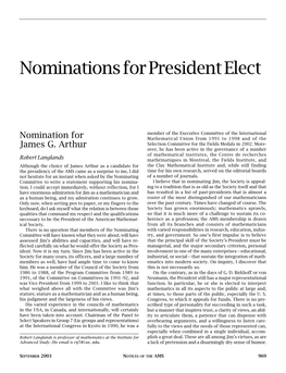 Nominations for President Elect