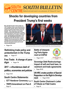 SOUTH BULLETIN Published by the South Centre ● ● 9 February 2017, Issue 97 Shocks for Developing Countries from President Trump’S First Weeks