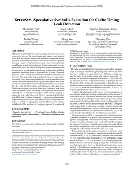 Specusym: Speculative Symbolic Execution for Cache Timing Leak Detection