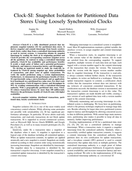 Clock-SI: Snapshot Isolation for Partitioned Data Stores Using Loosely Synchronized Clocks