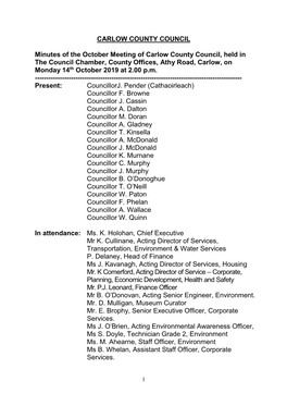 CARLOW COUNTY COUNCIL Minutes of the October Meeting Of