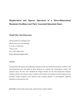 Displacement and Squeeze Operators of a Three-Dimensional Harmonic