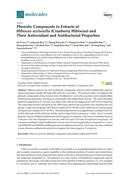 Phenolic Compounds in Extracts of Hibiscus Acetosella (Cranberry Hibiscus) and Their Antioxidant and Antibacterial Properties