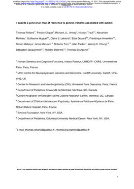 Towards a Gene-Level Map of Resilience to Genetic Variants Associated with Autism Thomas Rolland1*, Freddy Cliquet1, Richard