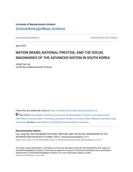 Nation Brand, National Prestige, and the Social Imaginaries of the Advanced Nation in South Korea