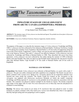 The Taxonomic Report of the INTERNATIONAL LEPIDOPTERA SURVEY