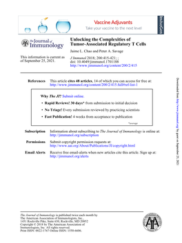 Unlocking the Complexities of Tumor-Associated Regulatory T Cells Jaime L