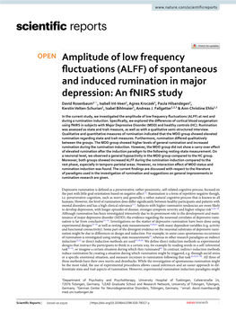 (ALFF) of Spontaneous and Induced Rumination in Major Depression