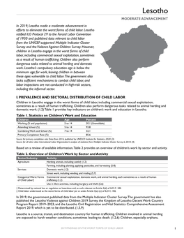 2019 Findings on the Worst Forms of Child Labor: Lesotho