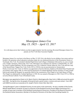 Monsignor James Cox May 15, 1925 – April 15, 2017