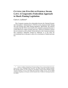 A Cooperative Federalism Approach to Shark Finning Legislation Carrie A