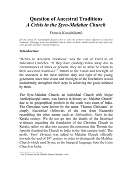 Why a Crisis in the Syro-Malabar Church?