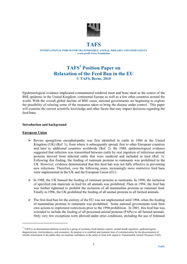 TAFS Position Paper on Relaxation of the Feed Ban in the EU