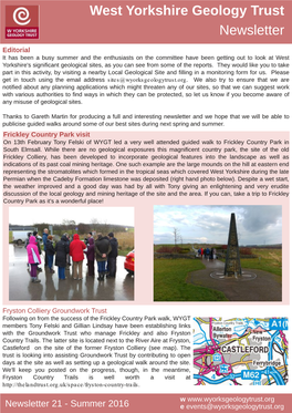 West Yorkshire Geology Trust Newsletter