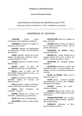 Notables Du Montbrisonnais Avant La Grande Guerre Liste Extraite De L
