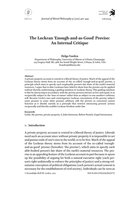 The Lockean ‘Enough-And-As-Good’ Proviso: an Internal Critique