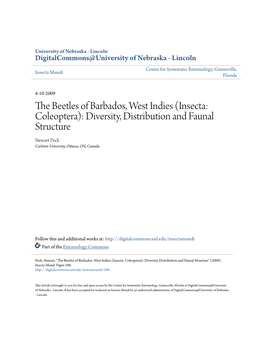 The Beetles of Barbados, West Indies (Insecta: Coleoptera): Diversity, Distribution and Faunal Structure Stewart Peck Carleton University, Ottawa, ON, Canada
