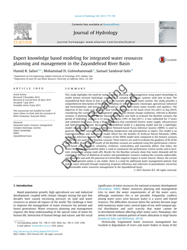 Expert Knowledge Based Modeling for Integrated Water Resources Planning and Management in the Zayandehrud River Basin ⇑ Hamid R