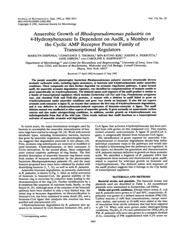 Anaerobic Growth of Rhodopseudomonas Palustris on 4