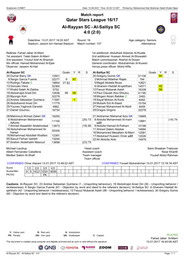 Qatar Stars League 16/17 Al-Rayyan SC 4:0 (2:0) Al-Sailiya SC