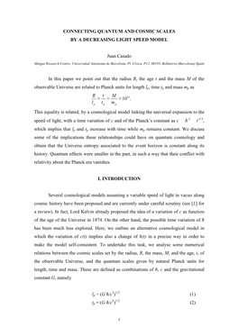 Connecting Quantum and Cosmic Scales by a Decreasing Light Speed Model