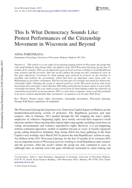 This Is What Democracy Sounds Like: Protest Performances of the Citizenship Movement in Wisconsin and Beyond