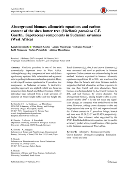 Aboveground Biomass Allometric Equations and Carbon Content of the Shea Butter Tree (Vitellaria Paradoxa C.F