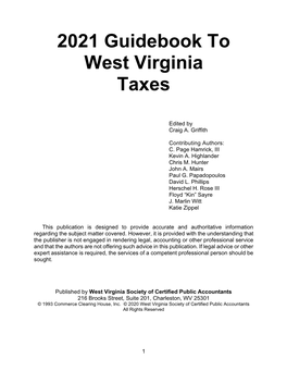 2021 Guidebook to West Virginia Taxes and Ensuing Editions