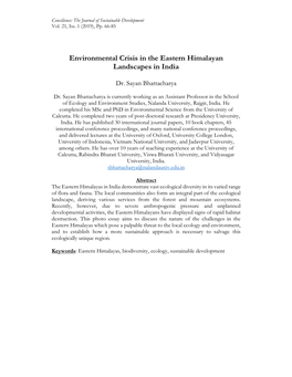 Environmental Crisis in the Eastern Himalayan Landscapes in India