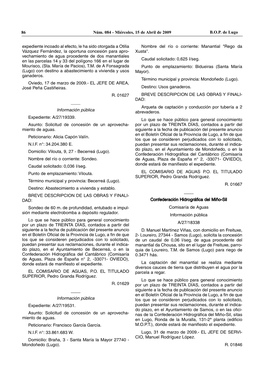 86 Núm. 084 - Miércoles, 15 De Abril De 2009 B.O.P