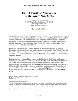 The Dill Family of Windsor and Hants County, Nova Scotia