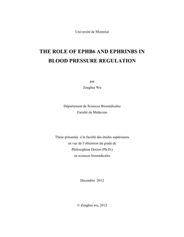 The Role of Ephb6 and Ephrinbs in Blood Pressure Regulation