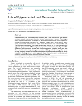 Role of Epigenetics in Uveal Melanoma Yongyun Li, Renbing Jia, Shengfang Ge