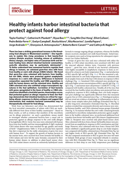 Healthy Infants Harbor Intestinal Bacteria That Protect Against Food Allergy