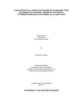 Using Defects in Anion Excess Rhenium Trioxide Type Fluorides to Control Thermal Expansion; Ytterbium Zirconium Fluoride As a Case Study