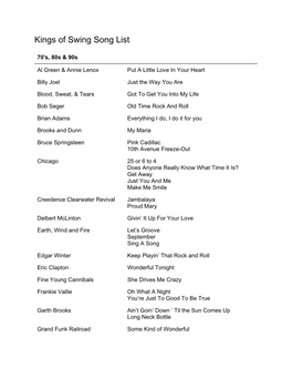 Kings of Swing Song List