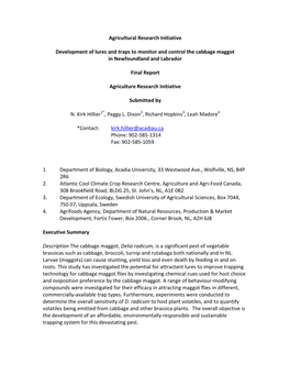 Development of Lures and Traps to Monitor and Control the Cabbage Maggot in Newfoundland and Labrador