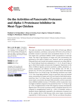 On the Activities of Pancreatic Proteases and Alpha-1 Proteinase Inhibitor in Meat-Type Chicken