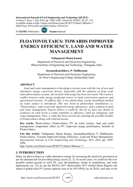 Floatovoltaics: Towards Improved Energy Efficiency, Land and Water Management