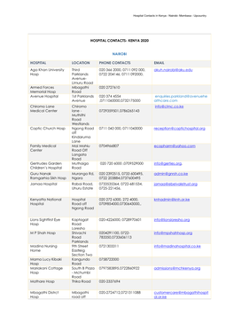 Hospital Contacts- Kenya 2020