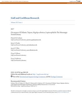 Occurrence of Atlantic Tarpon, Megalops Atlanticus, Leptocephali in the Im Ssissippi Sound Estuary Patrick M