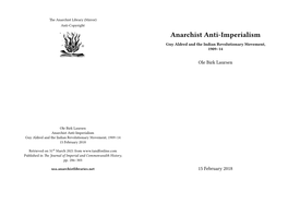 Anarchist Anti-Imperialism Guy Aldred and the Indian Revolutionary Movement, 1909–14